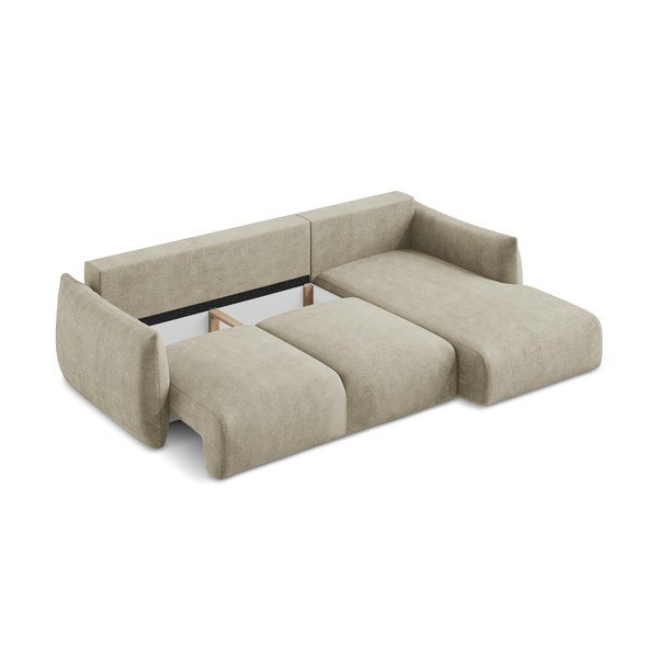 Bēšs salokāms stūra dīvāns no šenila auduma (ar labo stūri/ar zvilni) Leila – Makamii-image-4