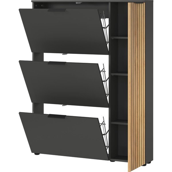 Antracīta pelēks/dabīga toņa atverams apavu plaukts ar ozolkoka imitāciju 101x129x19 cm Gibisa – Germania-image-4