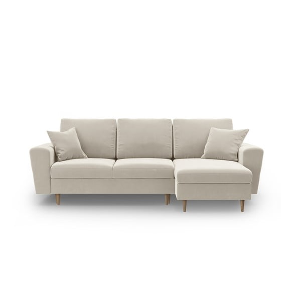 Bēšs samta salokāms stūra dīvāns ar uzglabāšanas vietu Kyoto – Cosmopolitan Design