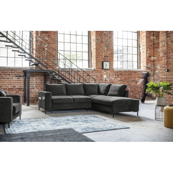 Tumši pelēks samta salokāms stūra dīvāns (ar labo stūri) Lofty Lilly – Miuform-image-4