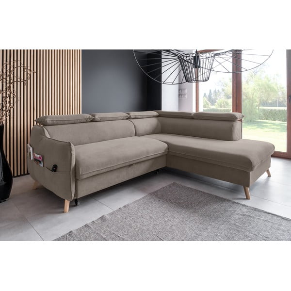 Gaiši brūns samta salokāms stūra dīvāns (ar labo stūri) Sweet Harmony – Miuform-image-3