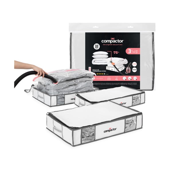Vakuuma tekstila drēbju uzglabāšanas kaste ar stingrām malām (3 gab.) 45x65x15,5 cm Life – Compactor