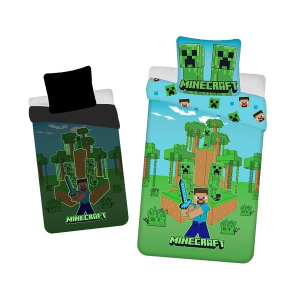 Vienguļamā kokvilnas bērnu gultas veļa ar spīdošu efektu 140x200 cm Minecraft "Jungle Fight" – Jerry Fabrics