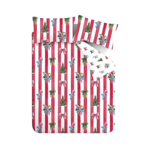 Sarkana/balta divguļamā gultas veļa 200x200 cm Christmas Stripe – Catherine Lansfield
