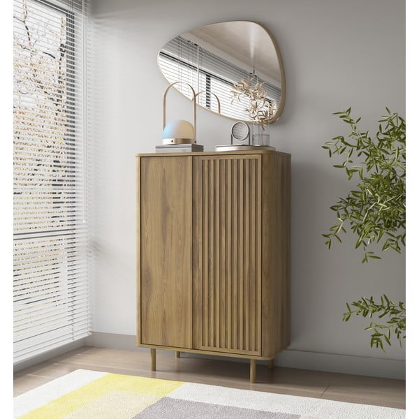 Dabīga toņa skapītis ar ozolkoka imitāciju 86x130x40 cm Salma – Marckeric-image-1