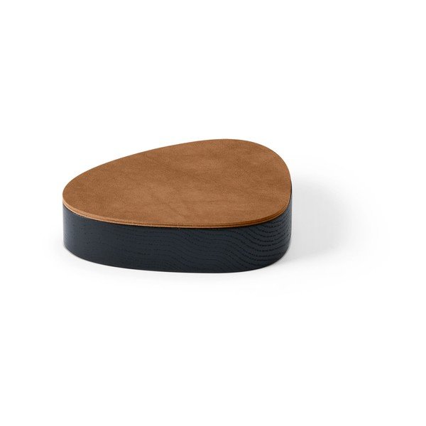 Melna/dabīga dekoratīva toņa koka/ekoloģiskās ādas uzglabāšanas kaste ar vāku 14x12,5x3,5 cm Curve Nupo – LIND DNA