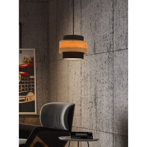 Melna/dabīga toņa piekaramā lampa ar auduma abažūru ø 20 cm Twin – Candellux Lighting-image-1