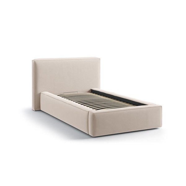 Bēša polsterēta vienvietīga gulta ar veļas kasti un redelēm 90x200 cm Jodie – Micadoni -image-2