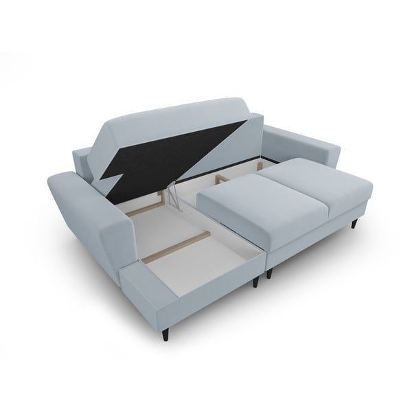 Gaiši zils samta salokāms stūra dīvāns ar uzglabāšanas vietu (ar kreiso stūri/ar zvilni) Kyoto – Cosmopolitan Design-image-3