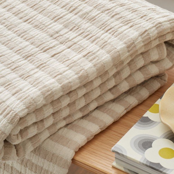 Dabīga toņa kokvilnas pleds 150x200 cm Cotton Muslin Stripe – Bianca-image-2