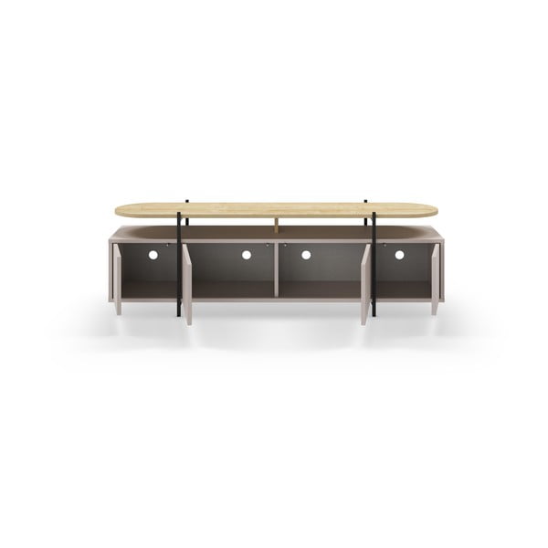 Pelēks/bēšs TV galdiņš ar ozolkoka imitāciju 160x48 cm Hinoa – Marckeric-image-3