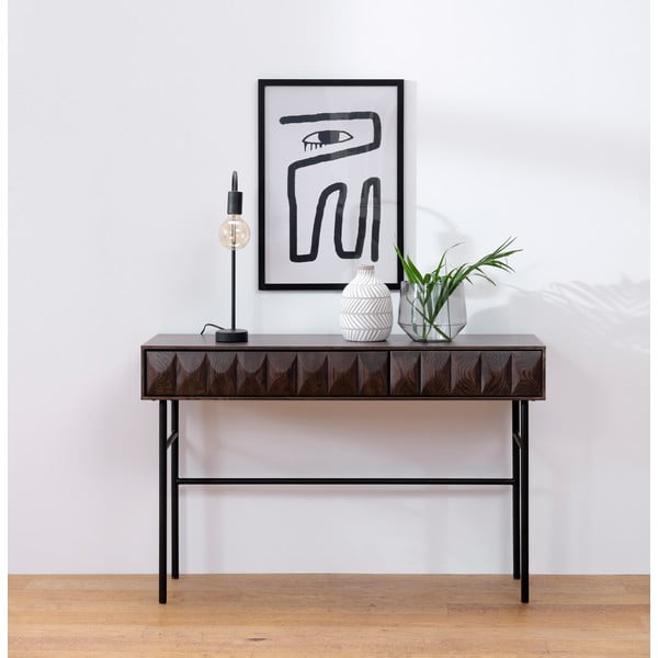 Tumši brūns konsoles galds ar ozolkoka imitācijas galda virsmu 39x117 cm Latina – Unique Furniture-image-1