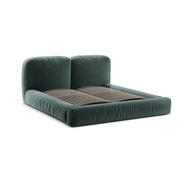 Zaļganzila polsterēta divvietīga gulta ar veļas kasti un redelēm 200x200 cm Martina – Micadoni -image-3