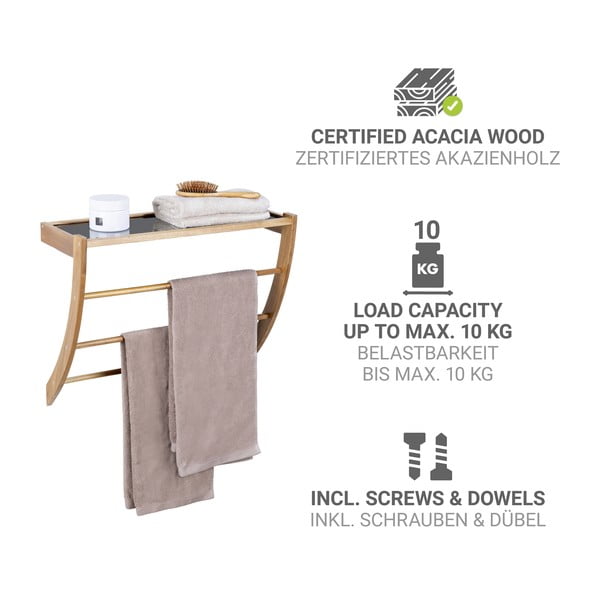 Tumša dabīga toņa koka sienas dvieļu turētājs Fondi – Wenko-image-2