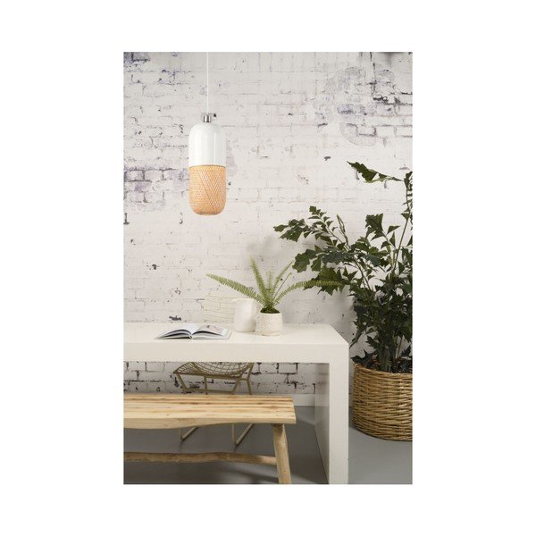Balta un brūna bambusa dubultā piekaramā lampa Good&Mojo Mekong, ⌀ 20 cm-image-4