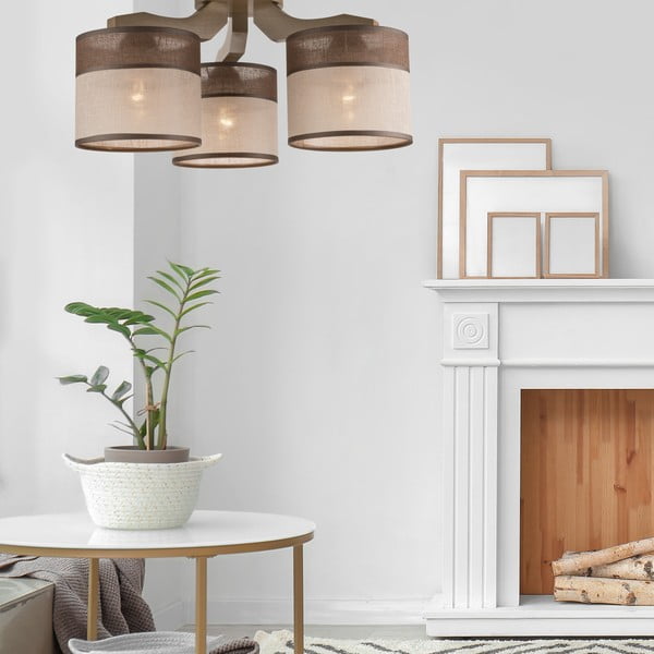 Tumši brūna griestu lampa ar auduma abažūru ø 16 cm Andrea – LAMKUR-image-2