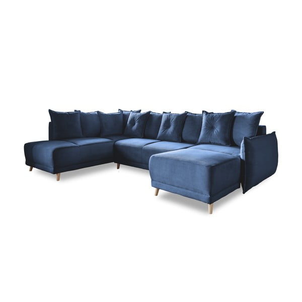 Tumši zils velveta salokāms stūra dīvāns (ar kreiso stūri/U veida) Lazy Lukka – Miuform