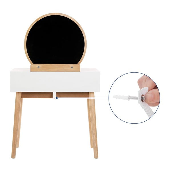 Koka tualetes galdiņš ar spoguli, tabureti un divām atvilktnēm Songmics-image-2