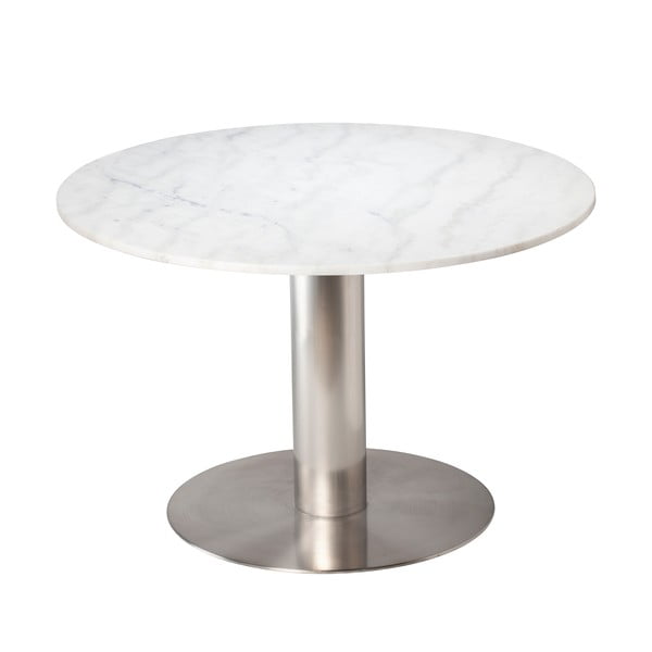 Balts marmora pusdienu galds ar sudraba pamatni RGE Pepo, ⌀ 105 cm