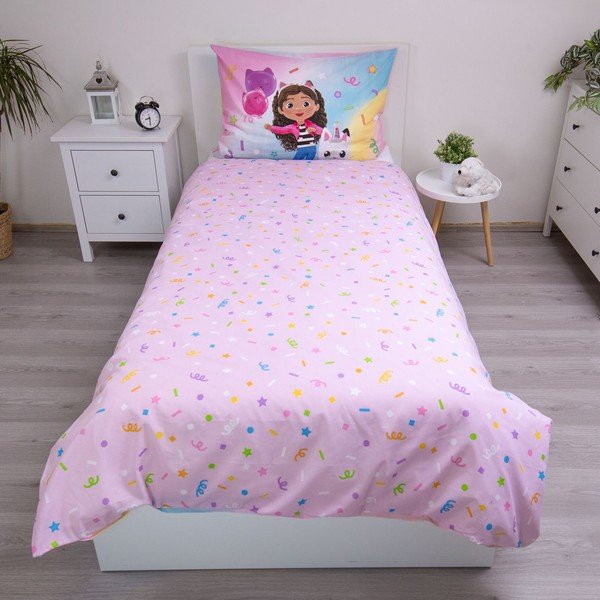 Rozā vienguļamā kokvilnas bērnu gultas veļa 140x200 cm Gabby's Dollhouse "Rainbow" – Jerry Fabrics-image-3