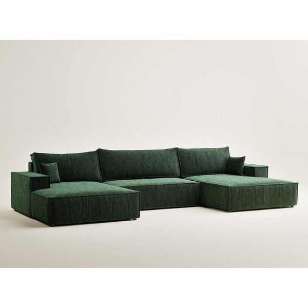 Tumši zaļš salokāms (U veida) stūra dīvāns no šenila auduma ar uzglabāšanas vietu Kyoto – Maison de Rêve-image-2