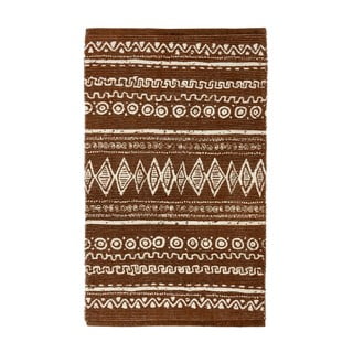 Brūni balts kokvilnas paklājs Webtappeti Ethnic, 55 x 180 cm