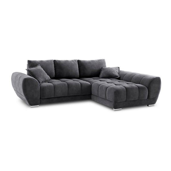 Tumši pelēks samta izvelkamais stūra dīvāns ar veļas kasti Windsor & Co Sofas Nuage, labais stūris-image-2
