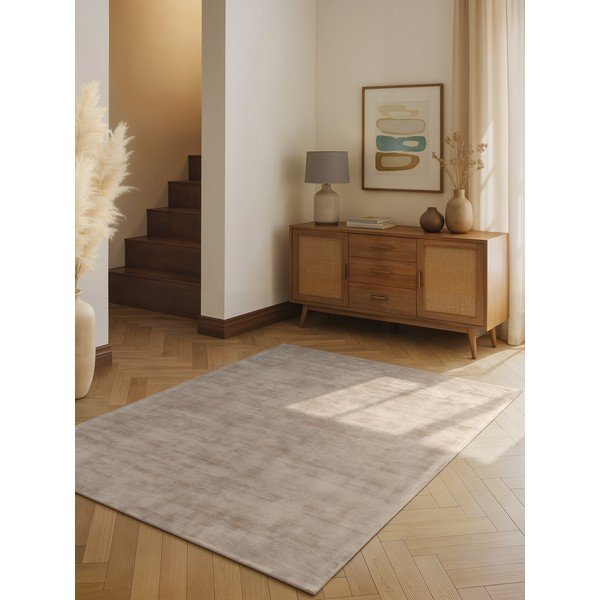 Bēšs ar rokām darināts viskozes paklājs 80x150 cm Noemi – Vikosa-image-1