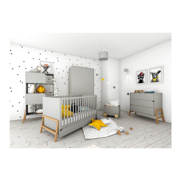 Pelēka bērnu gultiņa ar atvilktni BELLAMY Lotta, 70 x 140 cm-image-2