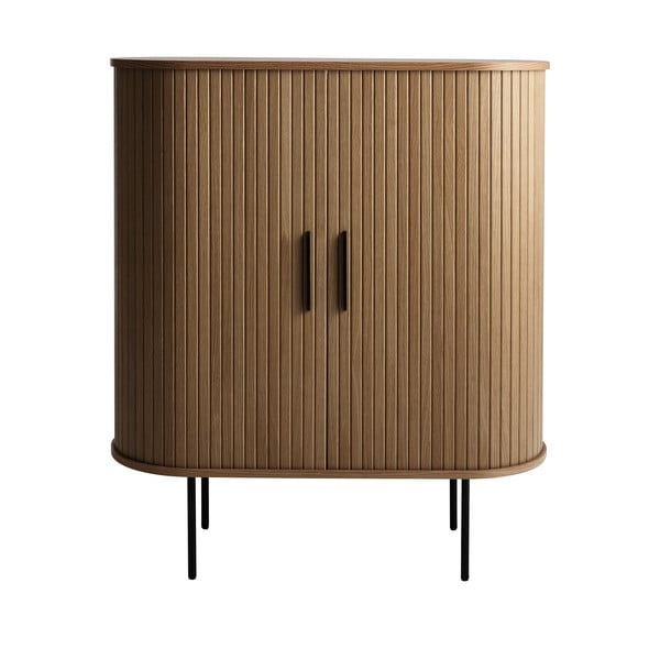 Brūns vīna skapis ar ozolkoka imitāciju un bīdāmām durvīm 100x118x40 cm Nola – Unique Furniture