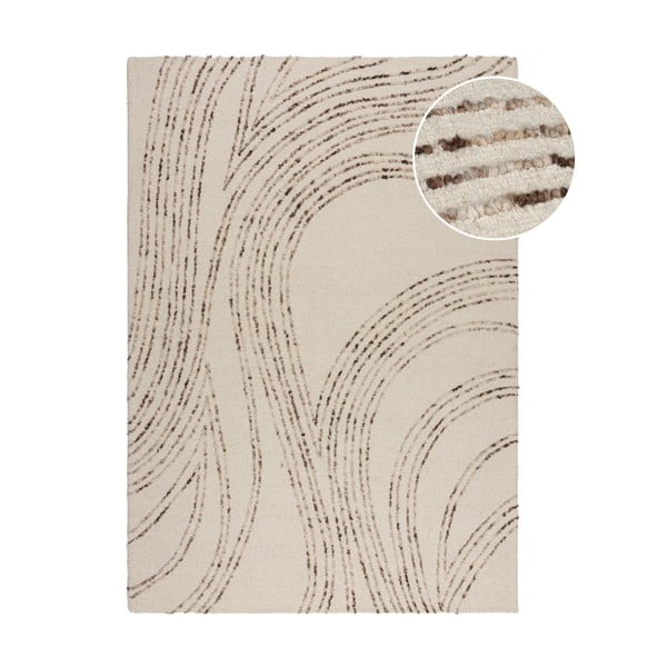 Brūns/krēmkrāsas vilnas paklājs 80x150 cm Abstract Swirl – Flair Rugs