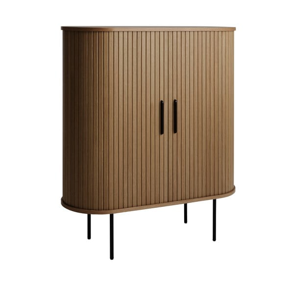 Brūns vīna skapis ar ozolkoka imitāciju un bīdāmām durvīm 100x118x40 cm Nola – Unique Furniture-image-4