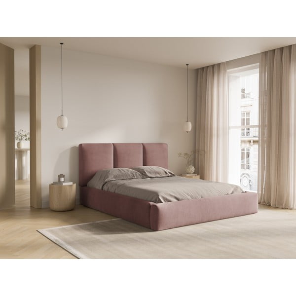Gaiši rozā polsterēta divvietīga gulta ar veļas kasti un redelēm 180x200 cm Brody – Mazzini Beds-image-1