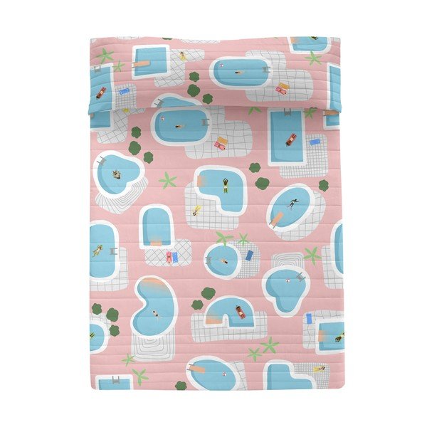 Zils/rozā stepēts gultas pārklājs 260x260 cm Swimming pool – Aware-image-2