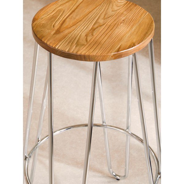 Sudraba krāsas/dabīga toņa gobas masīvkoka bāra taburete (sēdekļa augstums 75 cm) District – Premier Housewares-image-3