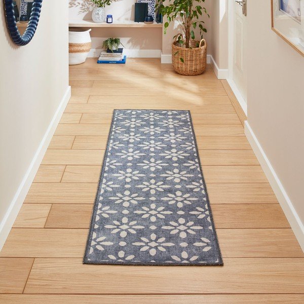 Tumši zils mazgājams celiņa paklājs 76x230 cm Coral Blue – Think Rugs-image-1