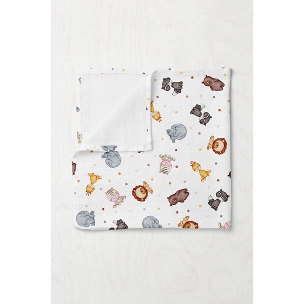 Balta muslīna bērnu sega 75x100 cm Zoo – Mijolnir-image-1