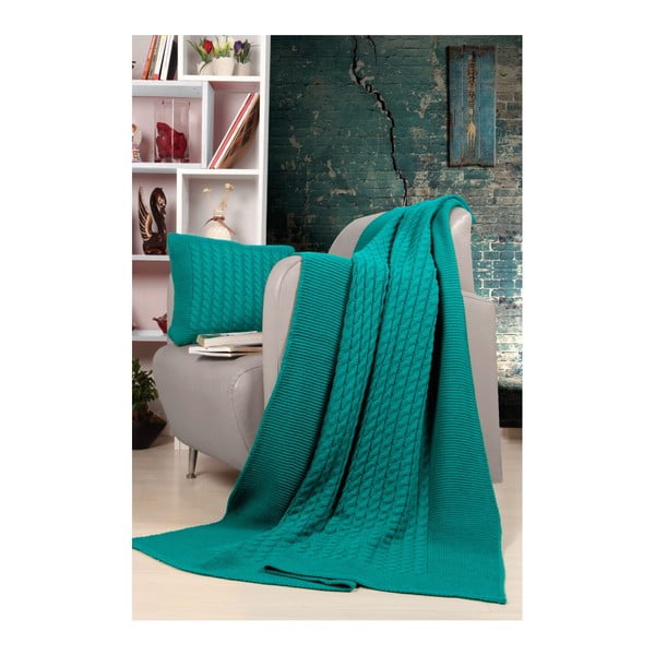 Tirkīzzils gultas pārklāja un spilvenu komplekts Kate Louise Tricot Blanket Set Sultan