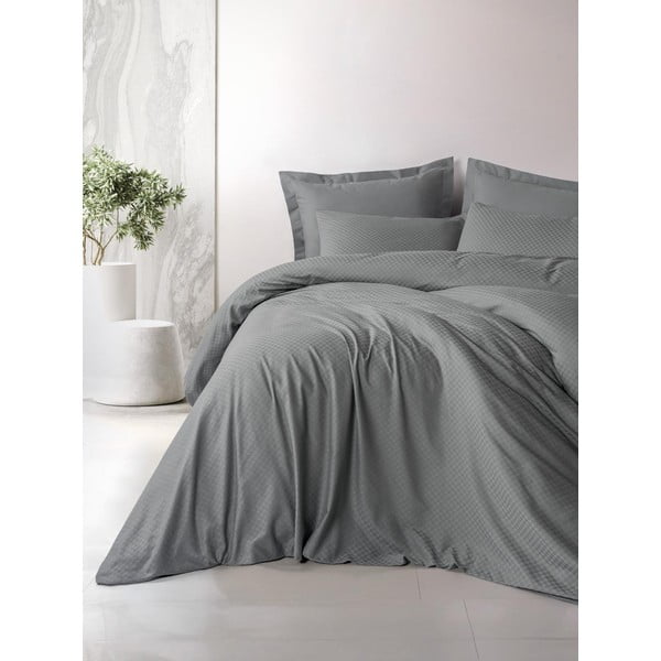 Pelēka divguļamā gultas veļa no ranforce kokvilnas 240x220 cm Checkered – Mila Home Luxury-image-1