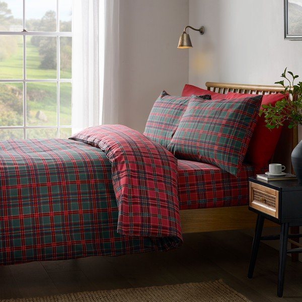 Sarkana/tumši zaļa divguļamā gultas veļa 230x220 cm Tartan Check – Catherine Lansfield-image-4