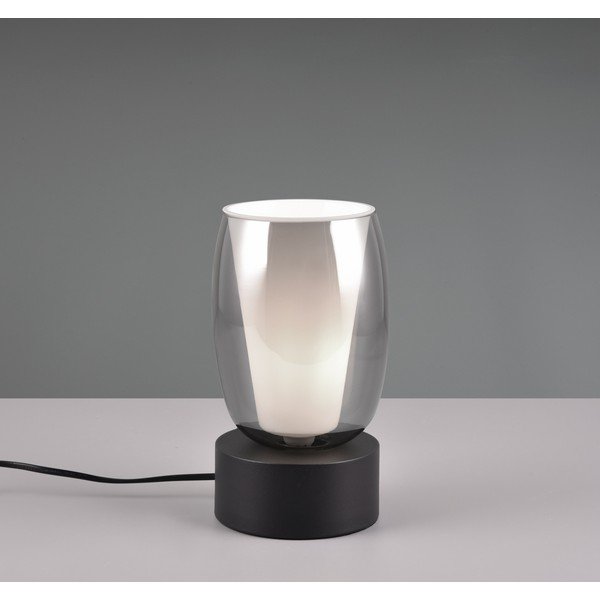 Melna/sudraba krāsas galda lampa ar stikla abažūru (augstums 24 cm) Barret – Trio Select-image-1