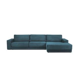 Zils velveta izvelkamais stūra dīvāns Milo Casa Donatella, labais stūris