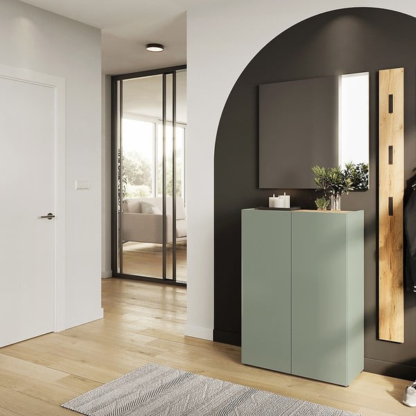 Gaiši zaļa priekšnama iekārta ar ozolkoka imitāciju 104x200x33 cm Alviano – Germania-image-1