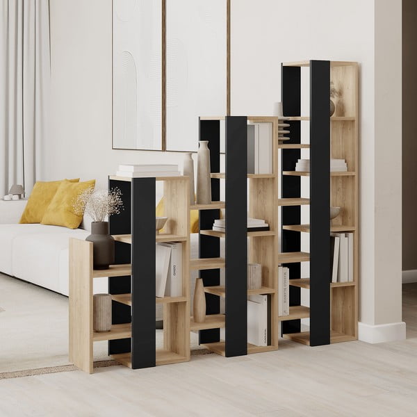 Melns/dabīga toņa plaukts ar ozolkoka imitāciju 158x151 cm Anissa – Marckeric-image-1