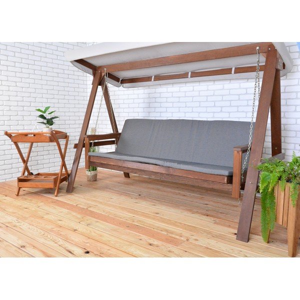 Pelēka/brūna masīvkoka dārza šūpoles Adelaida – Rojaplast-image-2