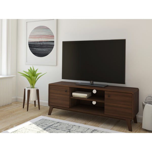 Brūns TV galdiņš ar riekstkoka imitāciju 140x53 cm Caitlin – Støraa-image-1