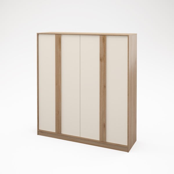 Krēmkrāsas/dabīga toņa drēbju skapis ar ozolkoka imitāciju 180x197,5x53 cm Dennis – Marckeric-image-3
