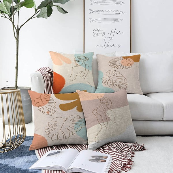 4 spilvendrānu komplekts Minimalist Cushion Covers Feminine, 55 x 55 cm