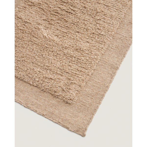 Bēšs ar rokām darināts vilnas celiņa paklājs 80x200 cm Marely – Kave Home-image-2