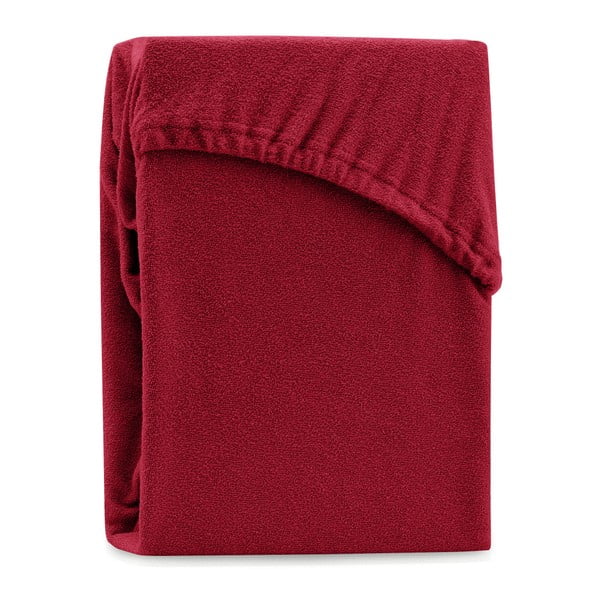 Tumši sarkans elastīgs palags divguļamai gultai AmeliaHome Ruby Siesta, 180/200 x 200 cm